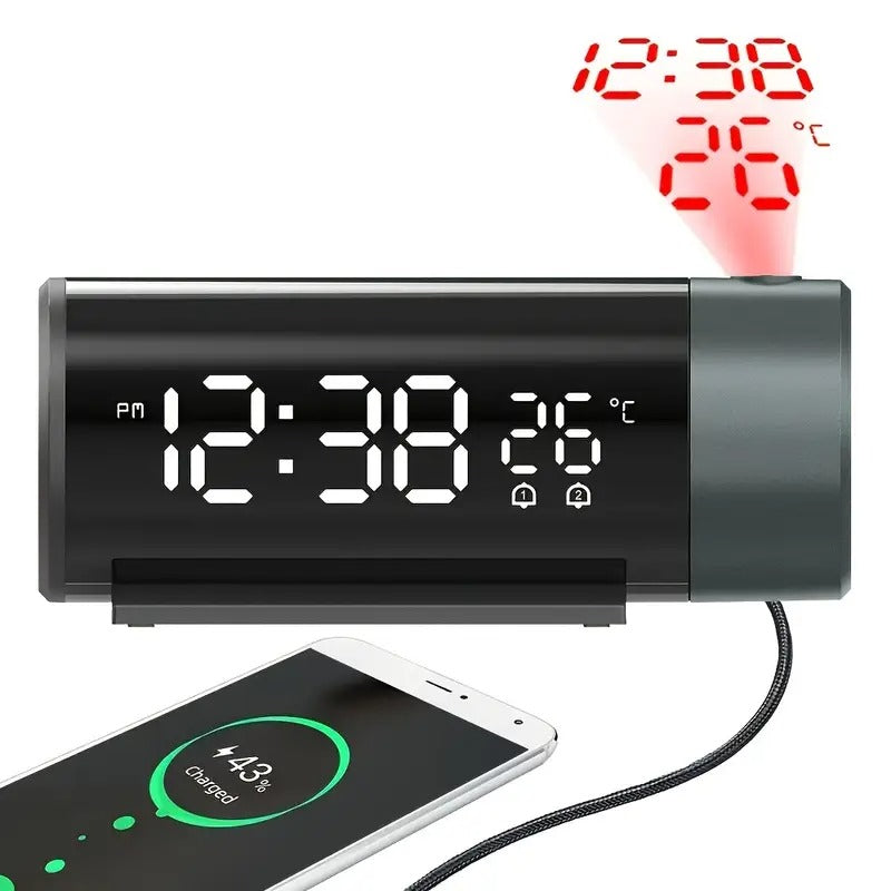Multifunctional LED Projection Alarm Clock with USB Charging, Dual Alarm & Temperature Display